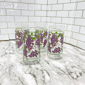 Crisa Grape Vine Pattern Drinking Glasses Tumbler Set of 4 Vintage